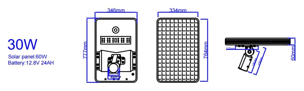 Adjustable Integrated Solar Street Light with 30W 50W 60W 80W 100W 120W LED Power Road Lighting